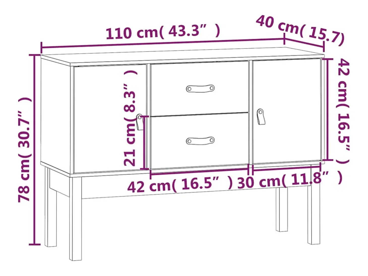Aparador Marrón miel 110x40x78 cm Madera maciza de pino