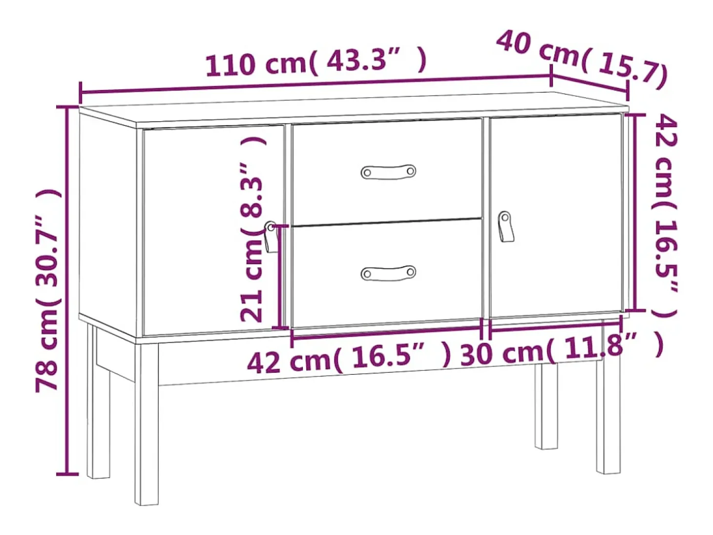 Aparador Marrón miel 110x40x78 cm Madera maciza de pino