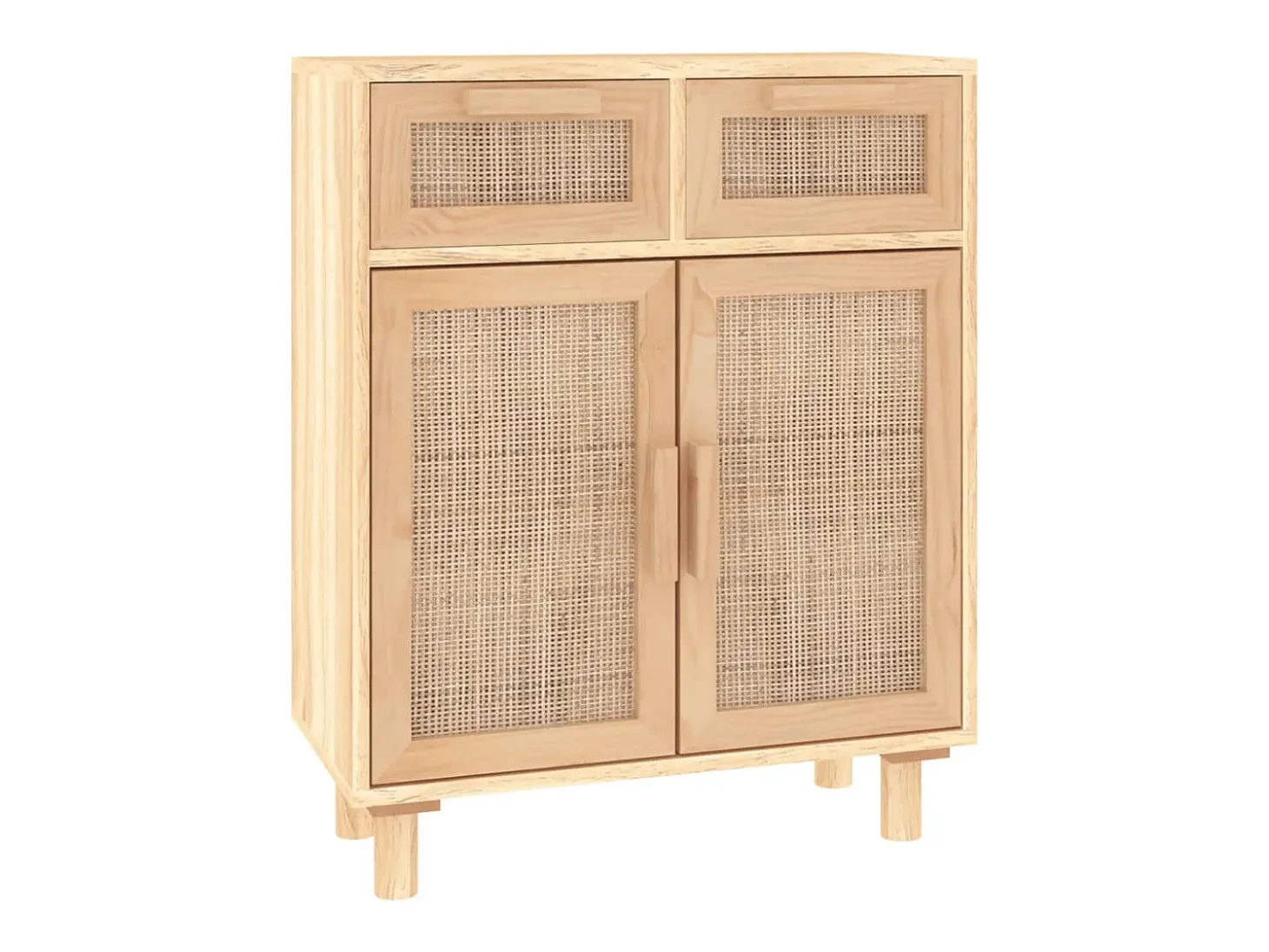 Aparador Marrón 60x30x75 cm Madera maciza de pino y ratán natural