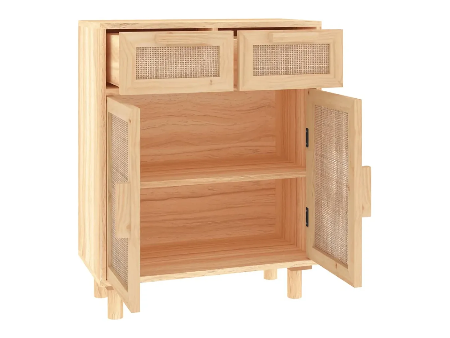 Aparador Marrón 60x30x75 cm Madera maciza de pino y ratán natural