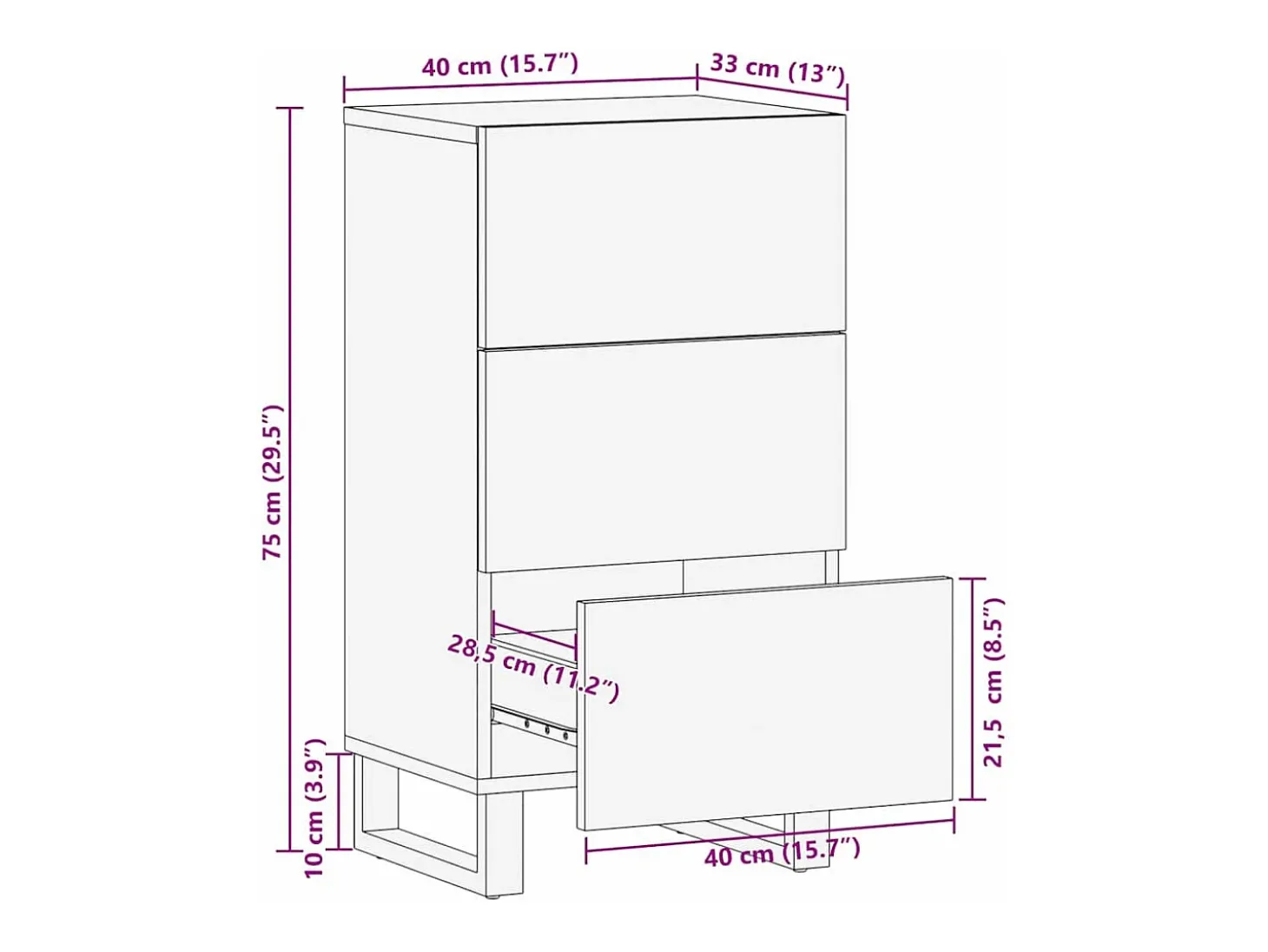 Aparador marrón 40x33x75 cm madera maciza de mango