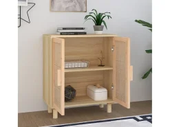 Aparador Marrón 60x30x70 cm Madera maciza de pino y ratán natural