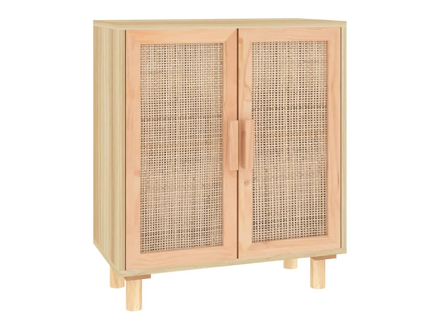 Aparador Marrón 60x30x70 cm Madera maciza de pino y ratán natural