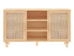 Aparador Marrón 105x30x60 cm Madera maciza de pino y ratán natural