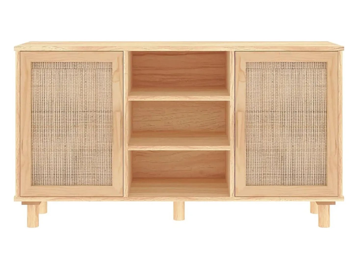 Aparador Marrón 105x30x60 cm Madera maciza de pino y ratán natural