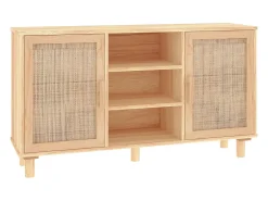 Aparador Marrón 105x30x60 cm Madera maciza de pino y ratán natural