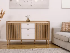 Aparador MCW-M48, natural, cajones blancos