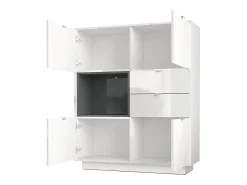 Aparador Metro, Carcasa en blanco alto brillo / Frente en blanco alto brillo con una inserción en frambuesa alto brillo, incl. iluminación LED