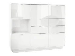 Aparador Metro V2, Carcasa en blanco alto brillo / Frente en blanco alto brillo con un inserto en blanco alto brillo