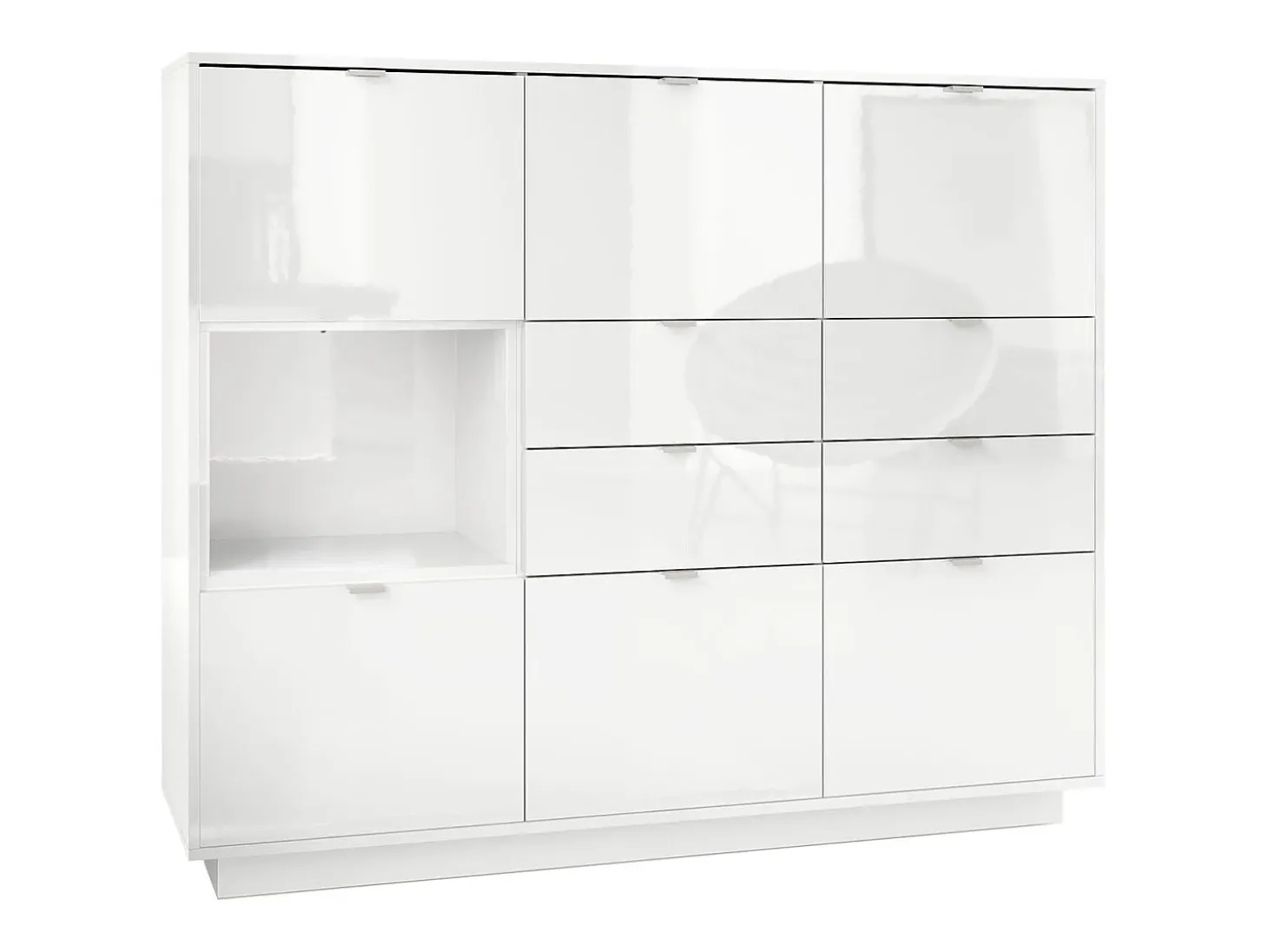 Aparador Metro V2, Carcasa en blanco alto brillo / Frente en blanco alto brillo con un inserto en blanco alto brillo