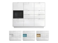 Aparador Metro V2, Carcasa en blanco alto brillo / Frente en blanco alto brillo con una inserción en blanco alto brillo, incl. iluminación LED
