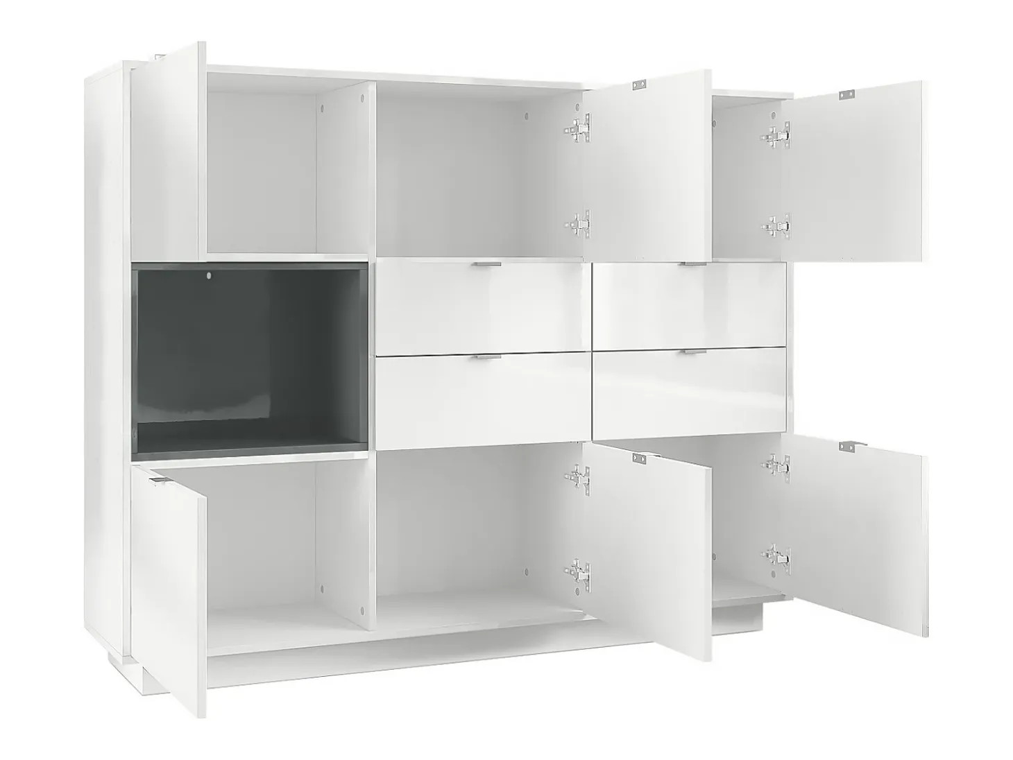 Aparador Metro V2, Carcasa en blanco alto brillo / Frente en blanco alto brillo con una inserción en denim mate