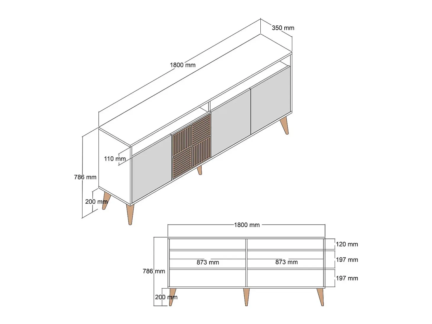 Aparador Milan blanco 180x35x78.6 cm