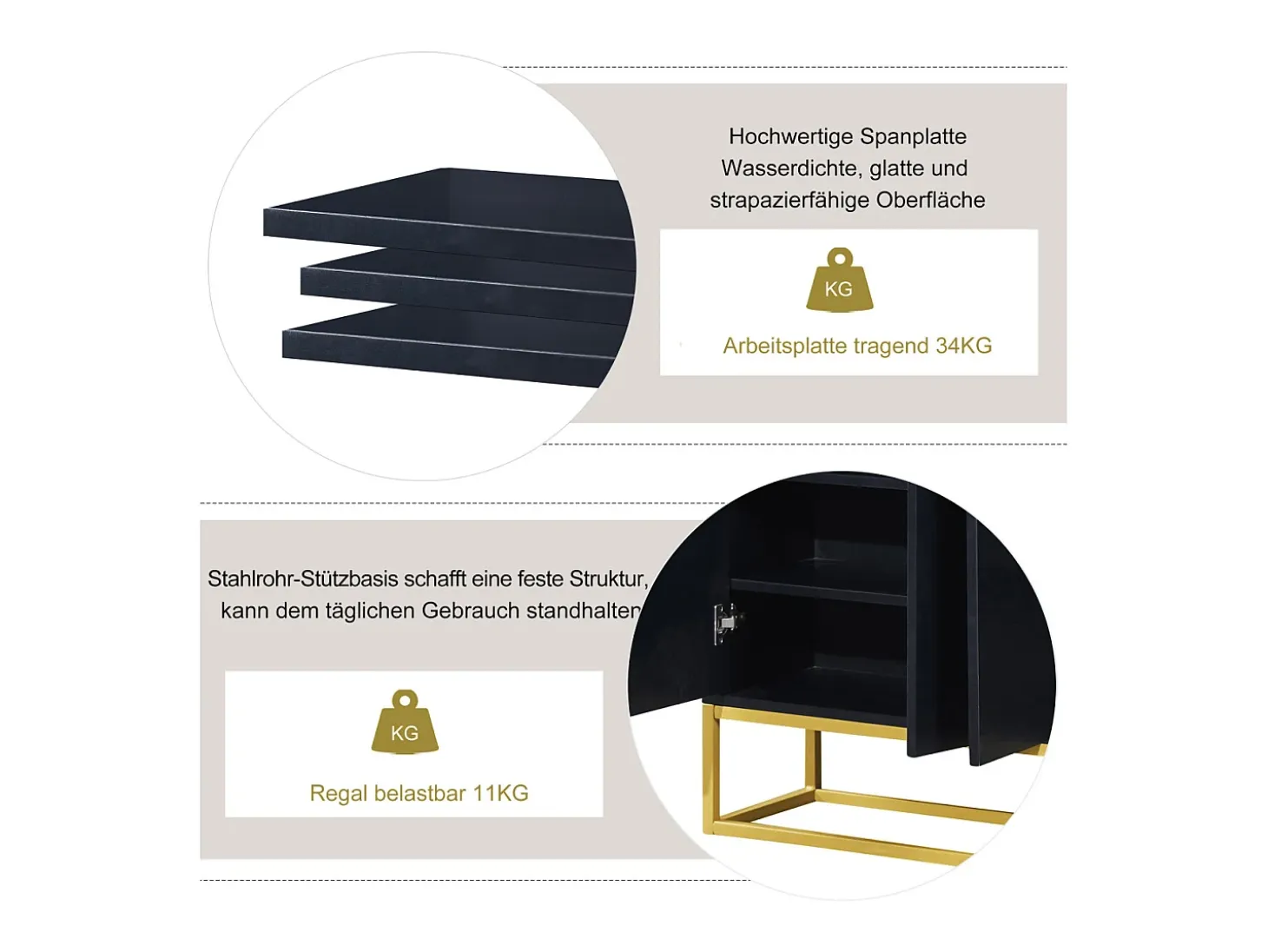 Aparador minimalista moderno de 4 puertas sin tiradores (negro)