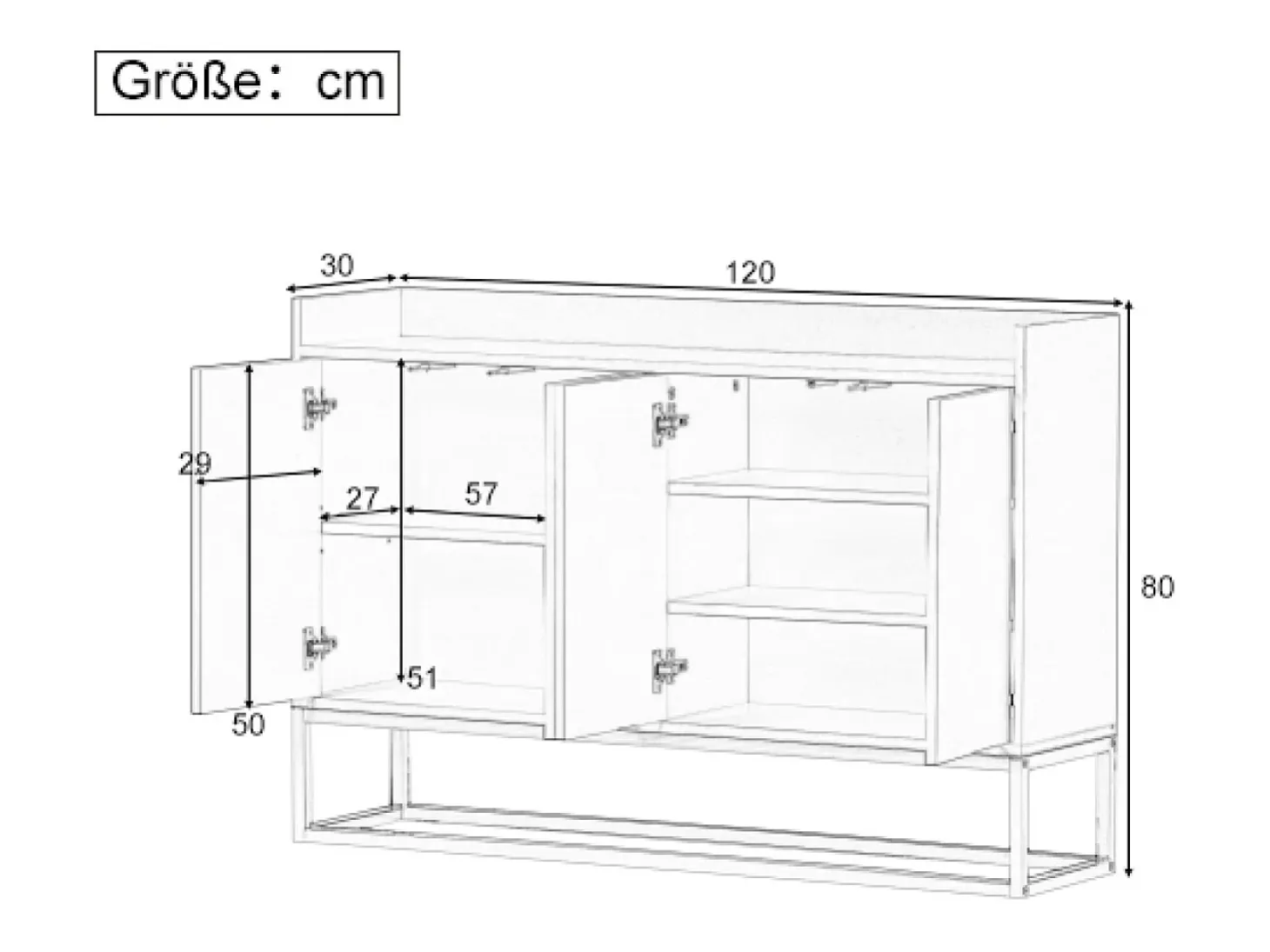 Aparador minimalista moderno de 4 puertas sin tiradores (negro)