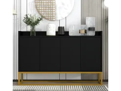 Aparador minimalista moderno de 4 puertas sin tiradores (negro)