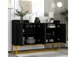 Aparador minimalista moderno de 4 puertas sin tiradores (negro)