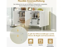 Aparador minimalista moderno con 4 puertas curvas, MDF, blanco (145x80x40 cm)
