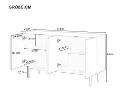 Aparador minimalista moderno con 4 puertas curvas, MDF, blanco (145x80x40 cm)