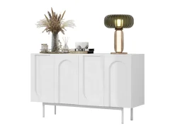 Aparador minimalista moderno con 4 puertas curvas, MDF, blanco (145x80x40 cm)