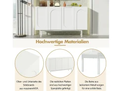 Aparador minimalista moderno con 4 puertas curvas, MDF, blanco (145x80x40 cm)