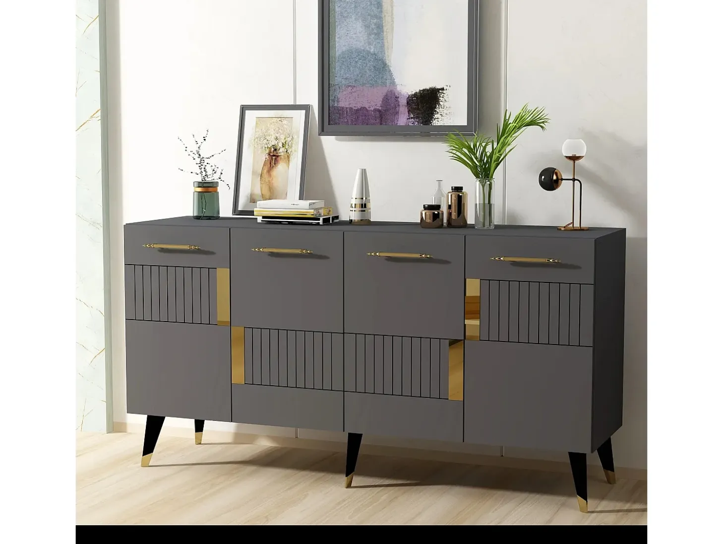 Aparador Moda Antracita dorado150x40x79 cm