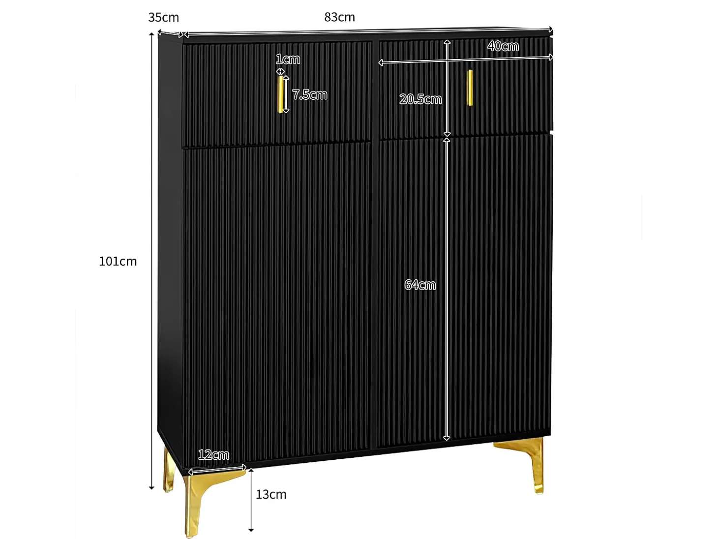Aparador moderno - 2 puertas con estantes ajustables y 2 cajones - Negro