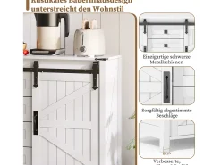 Aparador moderno - 137 x 40 x 81,5 cm - con 2 puertas correderas + 4 cajones - MDF - Blanco