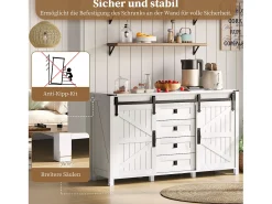 Aparador moderno - 137 x 40 x 81,5 cm - con 2 puertas correderas + 4 cajones - MDF - Blanco