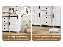 Aparador moderno - 137 x 40 x 81,5 cm - con 2 puertas correderas + 4 cajones - MDF - Blanco