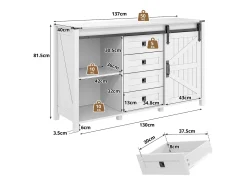 Aparador moderno - 137 x 40 x 81,5 cm - con 2 puertas correderas + 4 cajones - MDF - Blanco