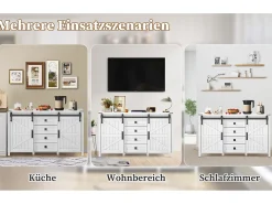 Aparador moderno - 137 x 40 x 81,5 cm - con 2 puertas correderas + 4 cajones - MDF - Blanco