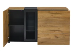Aparador moderno - 140 x 40 x 80 cm - con 3 cajones + 1 puerta + 3 espacios de almacenamiento - tablero de partículas - natural