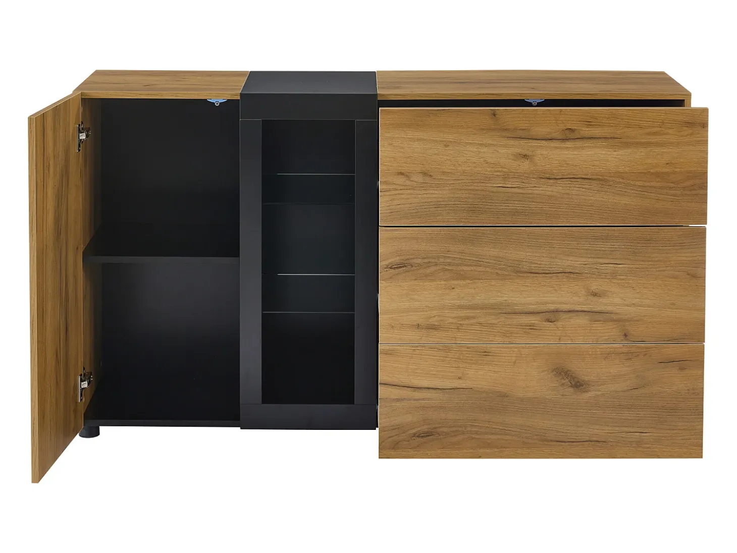 Aparador moderno - 140 x 40 x 80 cm - con 3 cajones + 1 puerta + 3 espacios de almacenamiento - tablero de partículas - natural