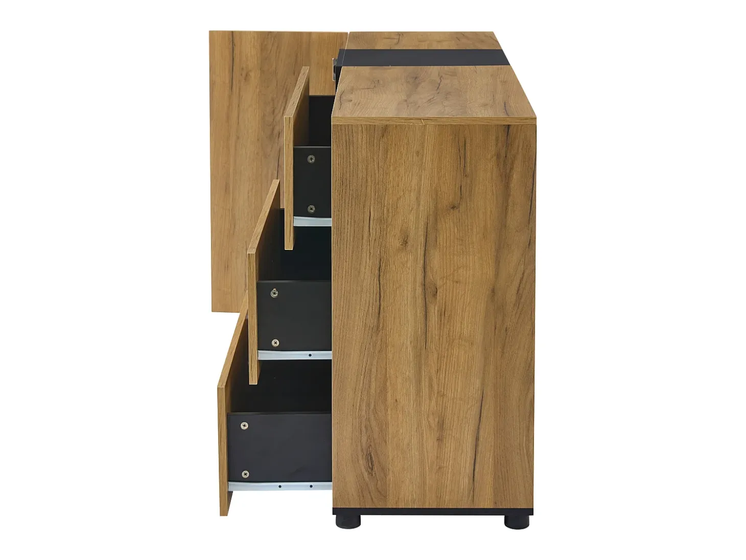Aparador moderno - 140 x 40 x 80 cm - con 3 cajones + 1 puerta + 3 espacios de almacenamiento - tablero de partículas - natural