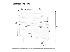 Aparador moderno - 80 x 35 x 80 cm - con 2 cajones + 1 puerta de madera + 2 puertas correderas de cristal - MDF - blanco