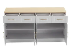 Aparador moderno - 140 x 40 x 75 cm - con 4 cajones + 4 puertas - para comedor y salón - aglomerado - blanco