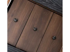 Aparador moderno, 3 cajones, diseño de madera, con estantes de almacenamiento, tablero de partículas, negro y madera (117,5x40x80 cm)