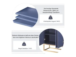 Aparador Moderno 120 x 30 x 80 cm - Aparador Estilo Minimalista con 4 Puertas para Comedor, Salón, Cocina - Azul Marino