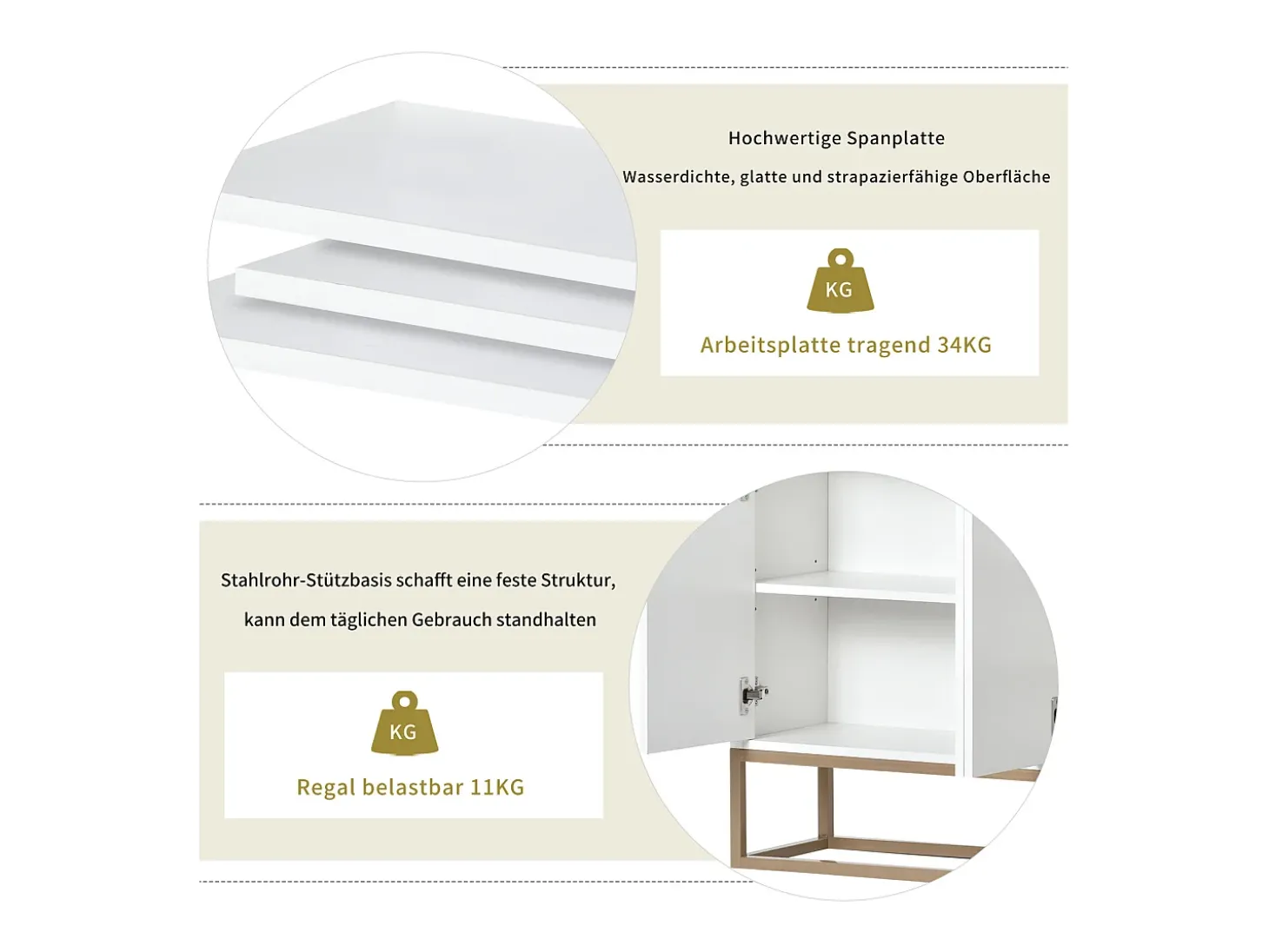 Aparador Moderno 120 x 30 x 80 cm - Aparador Estilo Minimalista con 4 Puertas para Comedor, Salón, Cocina - Blanco