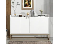 Aparador Moderno 120 x 30 x 80 cm - Aparador Estilo Minimalista con 4 Puertas para Comedor, Salón, Cocina - Blanco