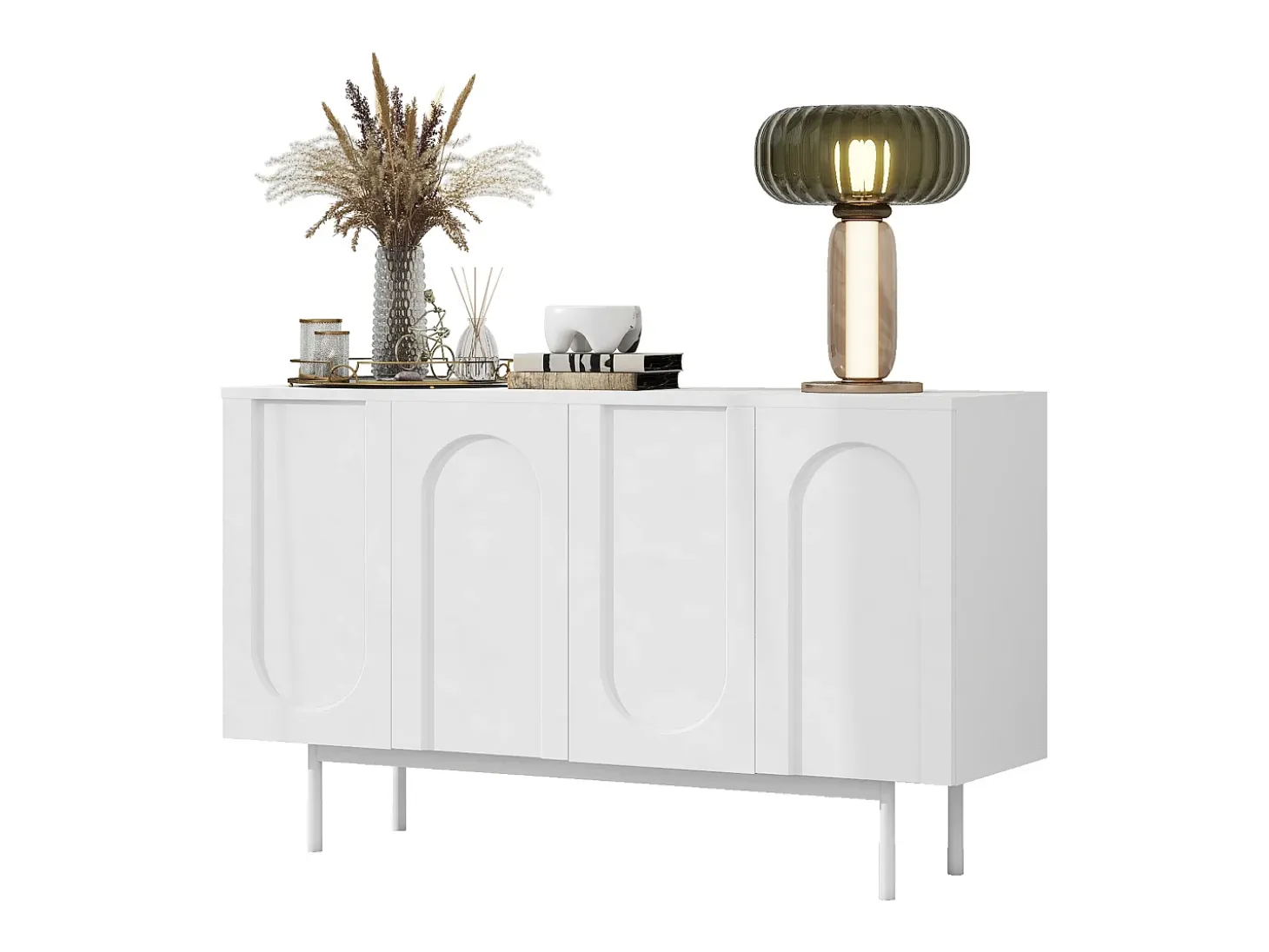 Aparador moderno con 4 puertas - 140 x 42 x 80 cm - madera MDF - color blanco