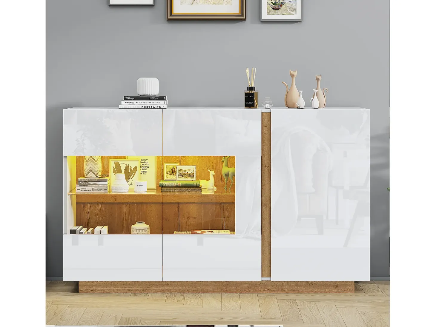 Aparador moderno con 3 puertas - 138 x 38 x 90,5 cm - Tablero de partículas - Para salón, comedor - Blanco