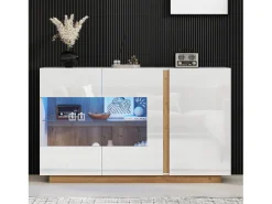 Aparador moderno con 3 puertas - 138 x 38 x 90,5 cm - Tablero de partículas - Para salón, comedor - Blanco