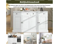 Aparador moderno con 4 puertas y 2 cajones, 150 x 40 x 86 cm (blanco antiguo)