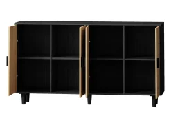 Aparador moderno con 4 puertas de ratán y patas de madera, armario de cocina, negro