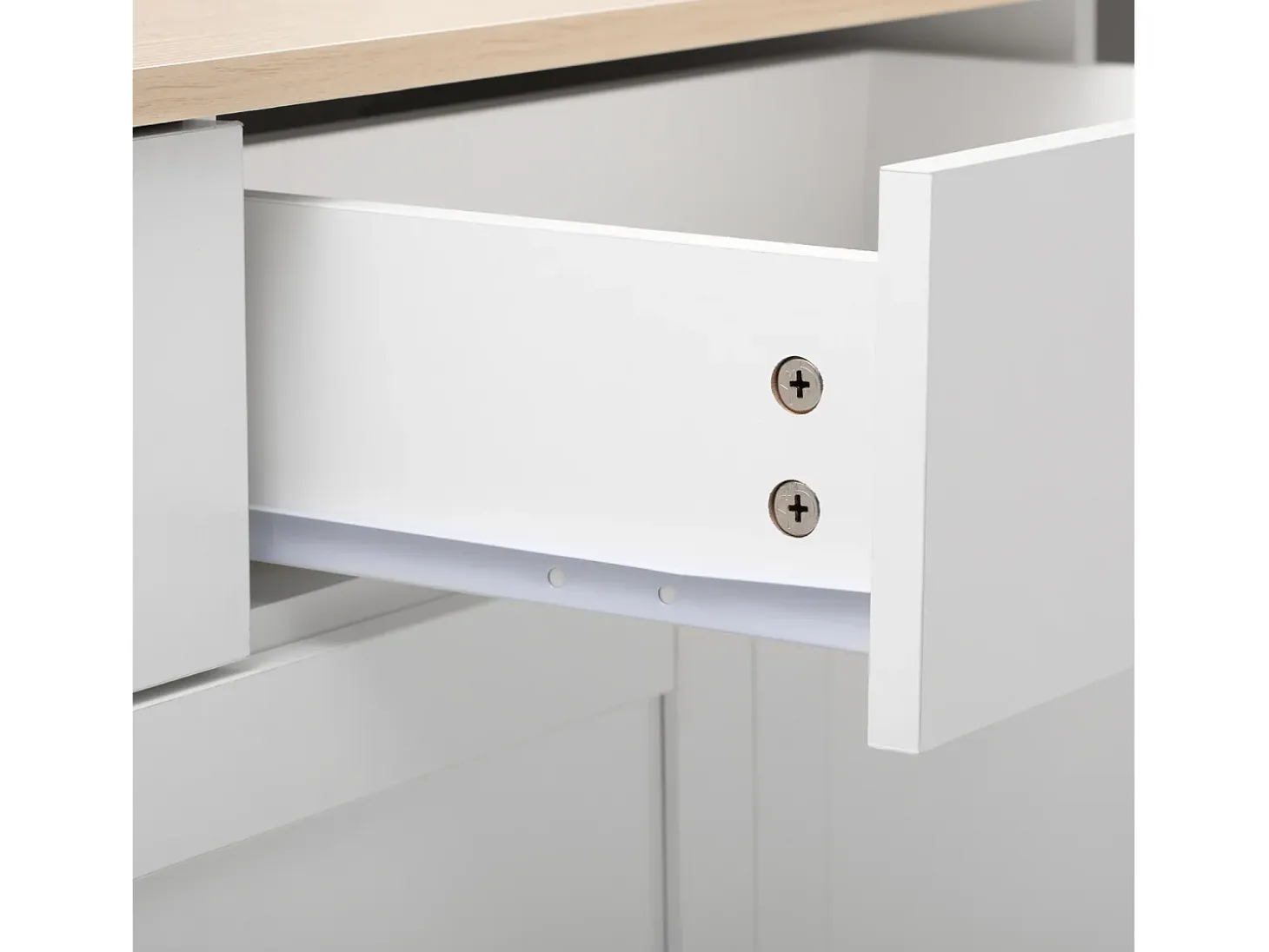 Aparador Moderno con 4 Puertas y 3 Cajones, Buffet para Comedor y Salón, 160 x 37 x 75 cm - Blanco Antiguo + Madera Natural