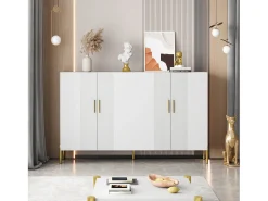Aparador moderno con 4 puertas - 160 x 36,5 x 100 cm - Tablero de partículas - Para comedor - Blanco