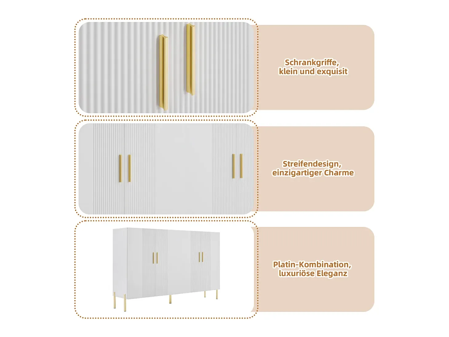 Aparador moderno con 4 puertas - 160 x 36,5 x 100 cm - Tablero de partículas - Para comedor - Blanco