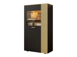 Aparador moderno con almacenaje - 80 x 40 x 146 cm - con LED + 1 puerta + 5 estantes - aglomerado - negro